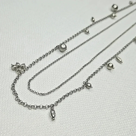 Lia Sophia Double-Stranded Long Silver Layered Necklace - Picture 1 of 13
